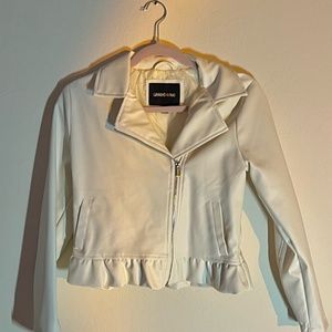 Limited Too Stylish White Faux Lather Jacket Girls Size 14-16